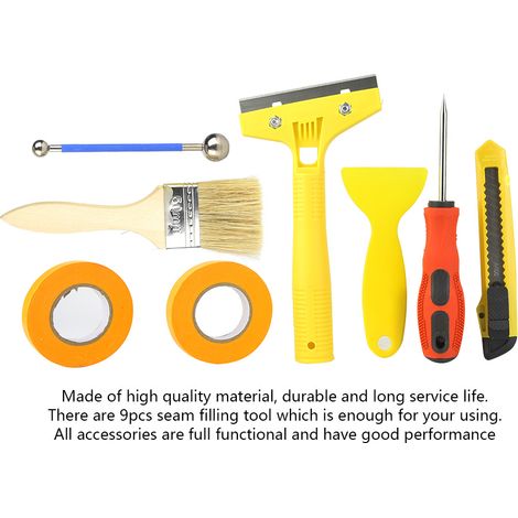Kit 9 pièces accessoires outil jointage mastic lame racleur pistolet à joint polyvalent carrelage (1/5)