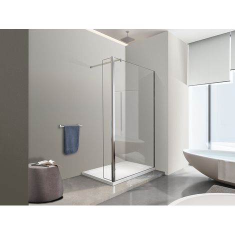 NALA Parete doccia Walk In con anta mobile paraspruzzi vetro temprato 8mm H 200 cm misura 75 cm lastra + 40 cm antina