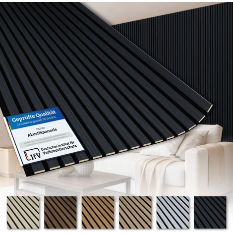 AKUSTIKO Lamella Akustikpaneele 280x60cm - flexible Filz MDF Wandpaneele fugenlos - überlappende Holz Lamellenwand - Akustik Wandverkleidung von HEXIM: Anthracite Ash - AK04, 2 Paneele - 3,36m² (1/5)