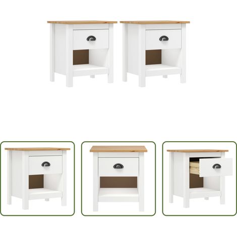 vidaXL Holz Nachttisch - Nachttische 2 Stk. Hill 46x35x49,5 cm Massivholz Kiefer (1/5)