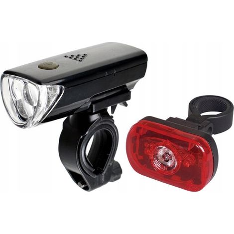 Set mit LED-Fahrradbeleuchtung inklusive Batterien, schwarz. Vorder- und Rücklicht. (1/5)