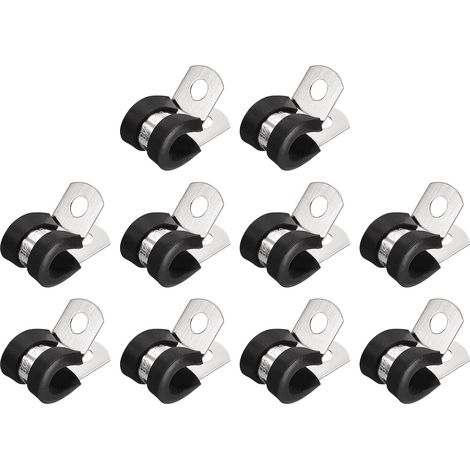 20pcs (8mm) Collier de Serrage 304 Inox Acier Attache Grillage Caoutchouc Amorti Isolé, Rigide, Sangle Clip, Fixation Tube Tuyau (1/4)