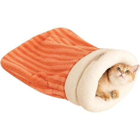 Sac de couchage pour chat - Lit grotte - Chaleur hivernale - Design - 44 x 37 cm - Orange (1/5)