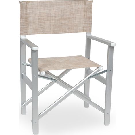 Okaffarefatto – Chaise pliante Ketty en aluminium – Assise et dossier en textilène brun clair – Hauteur d'assise 43 cm – Charge maximale 100 kg (1/5)