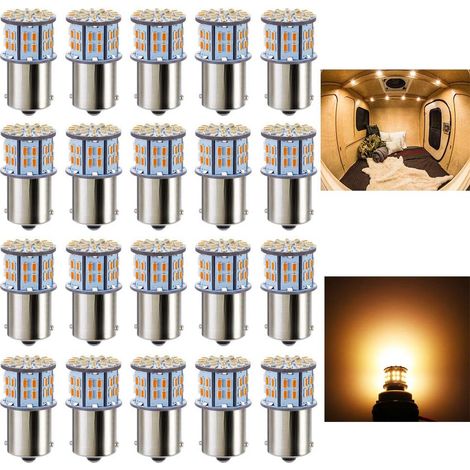 Confezione da 20 lampadine LED BA15S bianco caldo (codici 1156, 1141, 1003 e 7506), ultra luminose, lampadine di ricambio per illuminazione interna di camper, roulotte, barche e gavoni per barche, 12 (1/5)