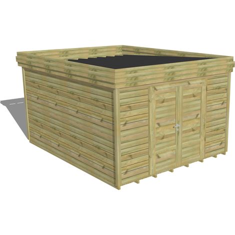 ABRI DE JARDIN bois Pin autoclave 27mm - 3,44x4,34m / 14,9m2 - Bac acier - Plancher bois