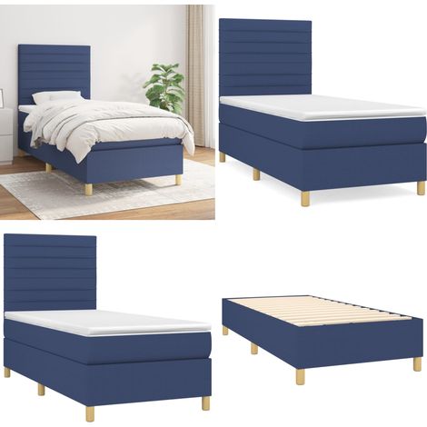 Giroletto a Molle con Materasso Blu 90x200 cm inTessuto - Materasso a molle - Letto con testiera regolabile