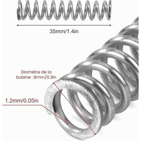 Compression Spring 35 mm Stainless Steel Compression Springs Wire Diameter 1.2 mm Outer Diameter 8 mm Spring Force 6.3 kg (1/4)