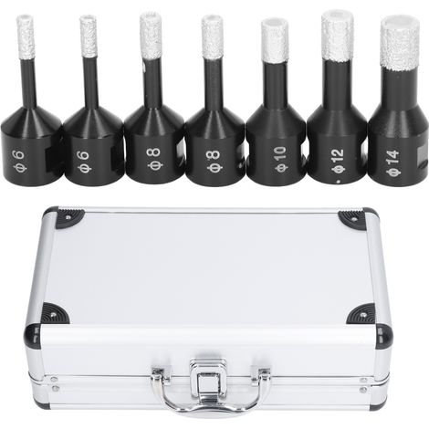 Kit de 7 trépans diamantés à couronne brasée, M14 femelle, pour marbre, carrelage et granit, usage à sec ou humide. (1/5)