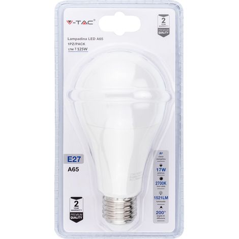 V-TAC Lampadina LED E27 17W A65 Bianco Caldo (Blister 1 Pezzo)