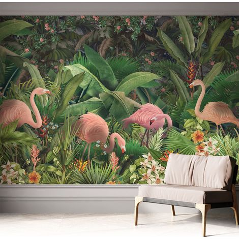 Fotomurale adesivo stickers - murali decorativo - soggiorno moderno - effetto realistico - Fenicotteri rosa 312x219 cm (1/5)