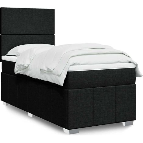 Cama box spring con colchón tela negro 90x200 cm (1/5)