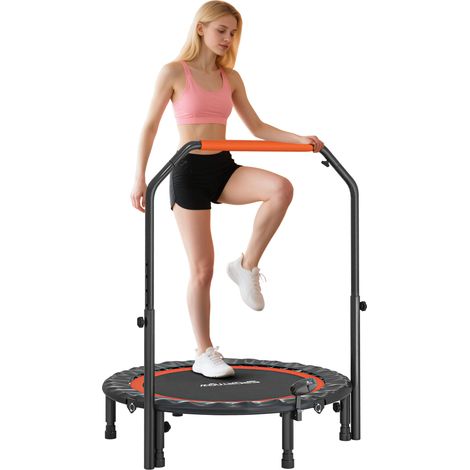 Trampoline de fitness gymnastique avec poignée réglable, pliable, 6 pieds, 28 ressorts Ø 102 cm, noir rouge (1/5)
