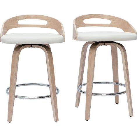 Barhocker helles Holz und weißes Polyurethan 65 cm 2er-Set MANO