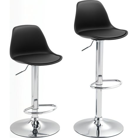 Tabouret de bar réglable pivotant - Structure acier - Simili cuir noir - 2 pièces - 40 x 41 x 66-89 (cm) (1/5)