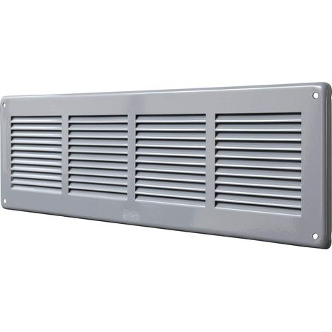 Grille de ventilation rectangulaire en tôle vernie grise avec filet anti-insectes Dimensions 400 x 140 mm (1/5)