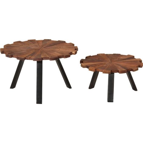 Couchtische 2 Stück aus recyceltem Massivholz und Eisen