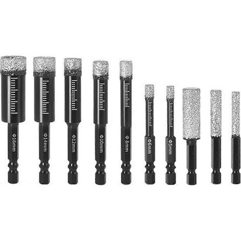 10pc Hexagonal Shank Brazed Dry Ceramic Tile Diamond Drill Bit Opener-Black- (1/5)