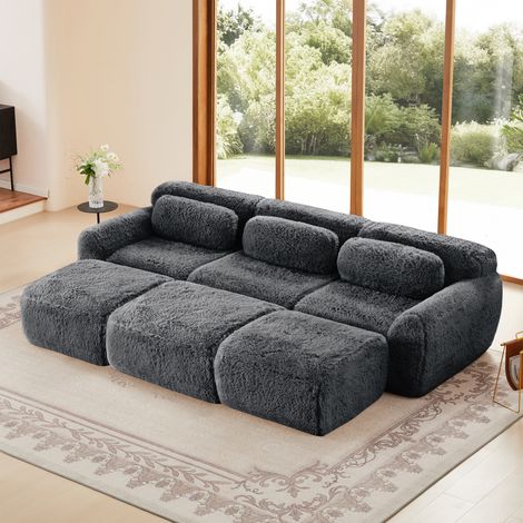 Canape angle convertible -Tissu velours doux - Conception modulaire - Combinable - Coussin inclus -Aucun assemblage requis- 3 places - gris - A (1/5)