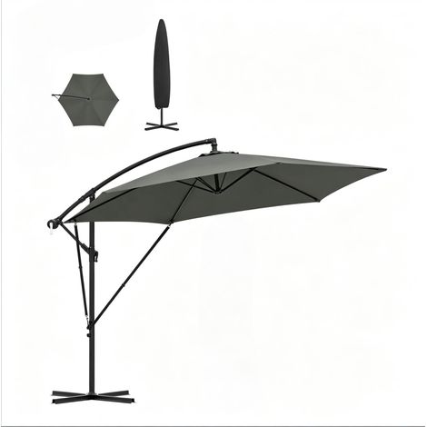 Sombrilla excéntrica de jardín plegable 310 x 310 cm de metal y poliéster gris oscuro HOMVRA (1/5)