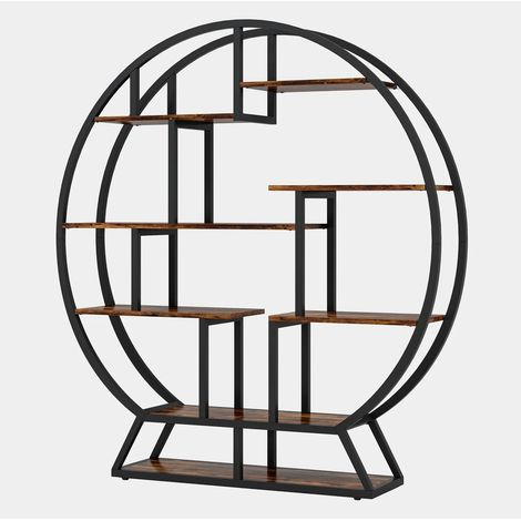 Étagère de rangement ronde en métal et bois 8 niveaux pour plantes et décoration (1/5)