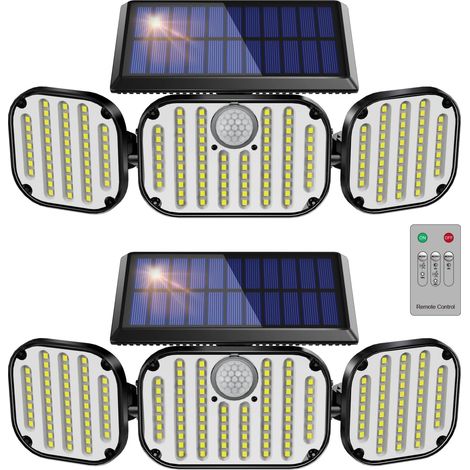 2PCS Lampe Solaire Exterieur avec Télécommande, Lumière Solaire Extérieure avec Détecteur de Mouvement 146 LED, IP65 Étanche, 3 Mode, Angle d'éclairage 270°, pour Jardin, Garage, Patio (1/5)