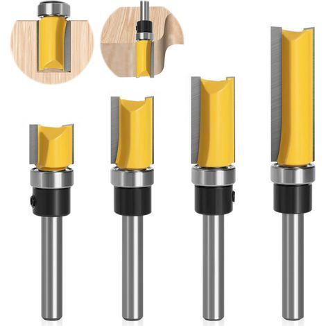 Set of 4 Router Bits for 6.35mm Routers, Metal Router Bits for Woodworking, for Solid Wood, Professional Cutting Tool for Particleboard, MDF, etc. (1/5)
