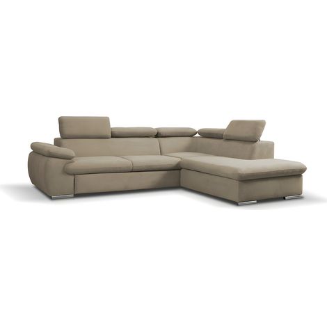 Divano letto angolare con contenitore in tessuto Beige - Angolo a destra - FABIEN