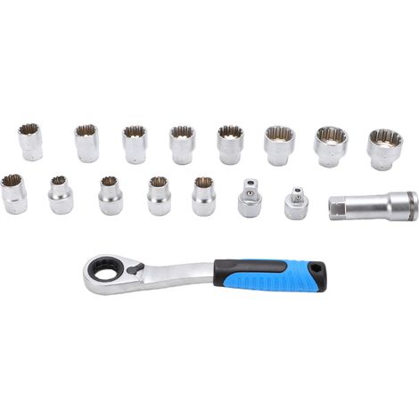 Coffret de Douilles Traversantes 17 Pièces - 3/8" et 1/2", Acier Cr-V, Cliquet Réversible 72 Dents, Douilles de 10 à 24 mm - Idéal pour Boulons Longs et Tiges Filetées (1/5)