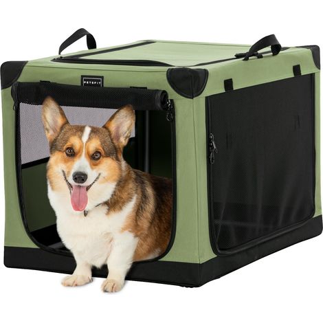 Cage pour Chien Pliable, Transport en Tissu avec Cadre en Aluminium Intégré, Caisse Réglable par Tuyau en Spirale, Vert, M (1/5)
