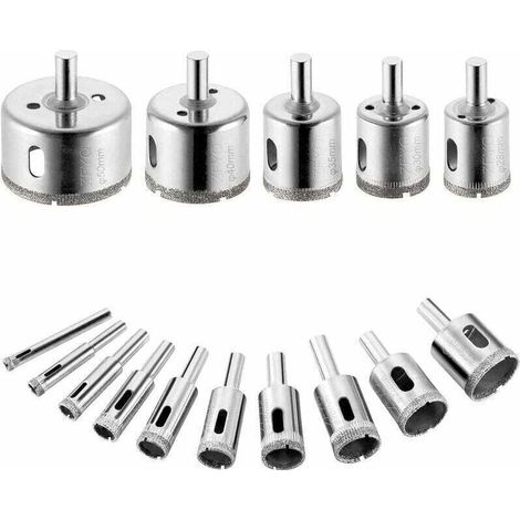 Set mit 15 Diamantbohrern, Lochsägen für Kohlenstoffstahl, zum Bohren von Glas, Keramik, Porzellan, Fliesen, Marmor, 6/8/10/12/14/16/18/20/22/25/28/30/35/40/50 mm - Crezuo (1/4)