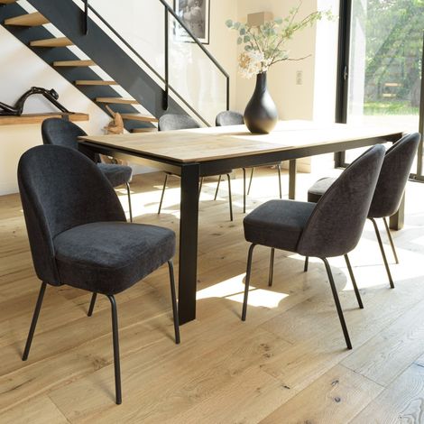 ULYSSE - Lot de 2 chaises tissu noir pieds acier noir (1/5)