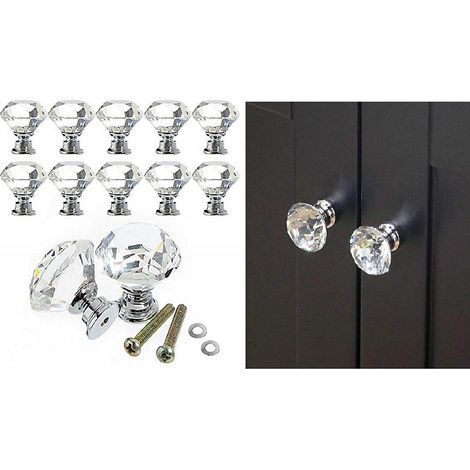 TrAdE Shop Traesio - Set 2pz Pomello Cristallo Argento 25x30mm Maniglia Plastica Per Mobili Cassetto Viti -
