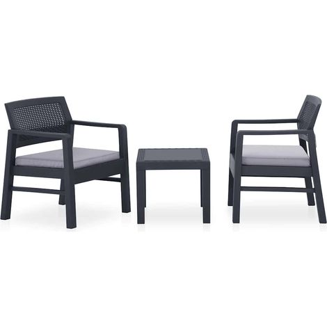 Set de muebles de jardín 3 piezas con cojines plástico gris vidaXL (1/5)