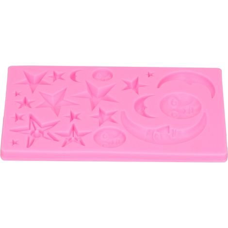 Stern- und Mondgesicht-Form Silikonform DIY Schokoladenkuchenform Backwerkzeug für die Heimbäckerei Rosa (1/5)
