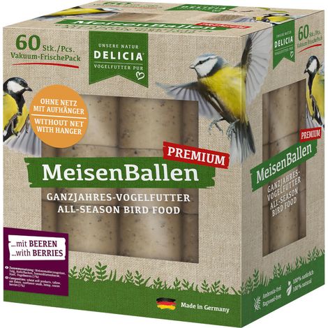 DELICIA® Premium Meisenballen mit Beeren 60er ohne Netz Ganzjahresfutter