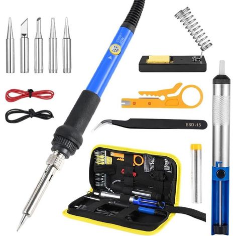 Fer à Souder, 15 en 1 Kit de Fer a souder, 60 W fer a souder etain avec Température Réglable 200-450 ℃, 5 Pannes à Souder etc. (1/5)