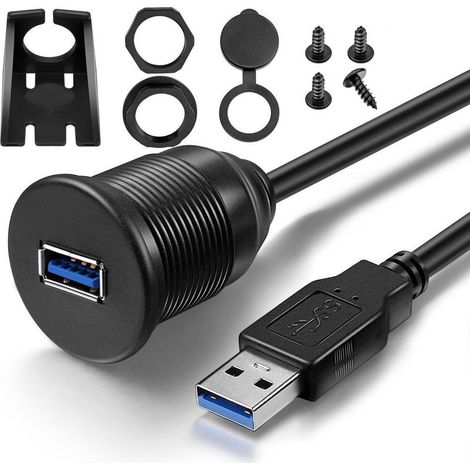 Sollbry USB 3.0 Einbaukabel, Armaturenbrettmontage, Klinkenstecker, Anschlusskabel, Verlängerungskabel, wasserabweisend, Stecker auf Buchse (1 m) (1/5)
