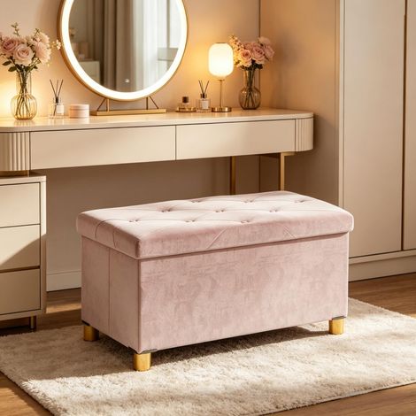 Montage Rapide et Pliable Banc de Rangement en Velours Coffre 67 L et Assise Bout de Lit 120 kg (1/5)