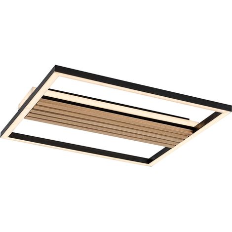 Plafonnier LED scandinave carré noir et bois 30W Noxelle Rabalux (1/5)