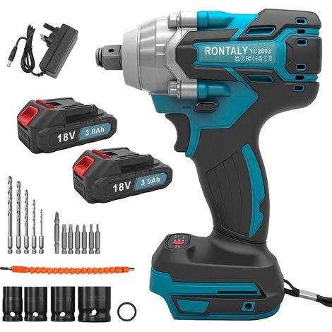 Clé à chocs sans fil 18V – Moteur brushless – Couple 320 Nm – 2 batteries 3,0Ah incluses – Vitesse variable – Pour auto, pick-up et tondeuse