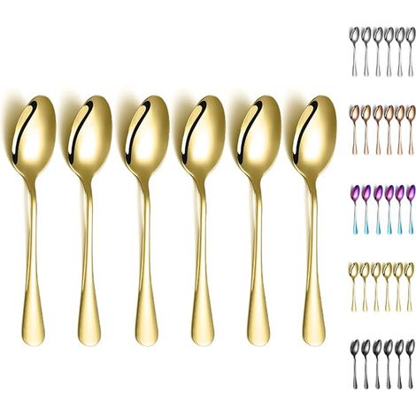 Cucharas de mesa doradas, cucharas de mesa de acero inoxidable, cucharas de sopa y cucharas de postre, set (1/5)