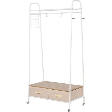Portant à vêtements métal sur roulettes avec tringle, étagères et tiroirs - rangement vêtements et sacs 99x47x185 cm