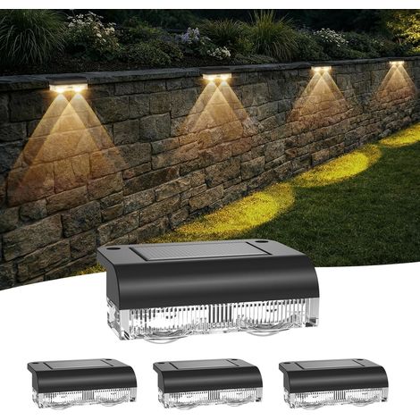 Lampes Solaires Murales d'Extérieur, Appliques LED pour Clôture et Jardin, Étanche IP65, Lumière Blanc Chaud 3000K, Décoration pour Balcon Terrasse Lot de 4