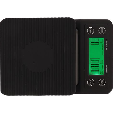 Balance à café portable avec doseur électronique, précision 0,1 g, multi-unités, noire, 3 kg / 6,6 lb, avec tapis isolant pour la cuisine et l'extérieur. (1/5)