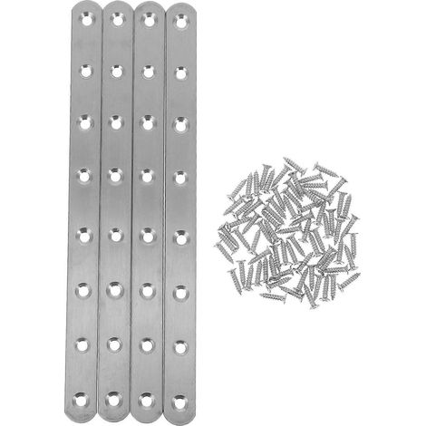 Lot de 4 supports plats en métal, bandes en acier inoxydable, entretoises métalliques pour bois-24.50X1.90X0.30CM-Silver