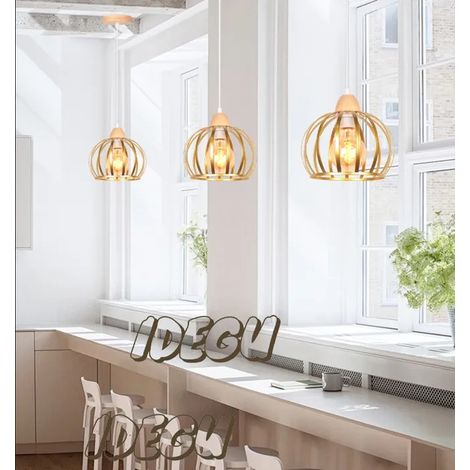 Lustre Industriel - - Ajustable - Métal et Bois - Vintage - E27 60W (1/5)