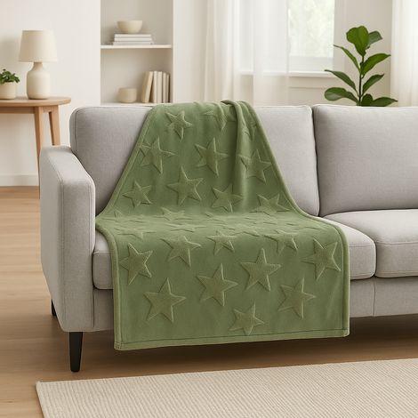 Coperta plaid natalizio colore verde con stelle per letto e divano da 170 x 130 cm (1/3)