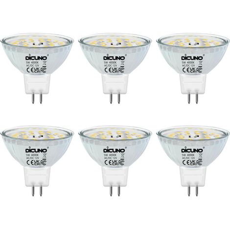 Ampoule LED GU5.3 MR16 5W, Blanc neutre 4000K, Non dimmable, 12V Ampoules LED Spot GU 5.3, Équivalent halogène 50W, 500LM, Angle de faisceau 120 °, Lot de 6 [Classe énergétique F] (1/5)