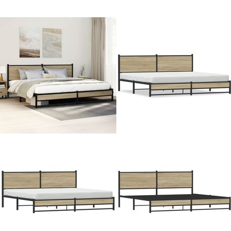vidaXL Cadre de lit en métal sans matelas chêne sonoma 200x200 cm (1/5)